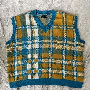 Multi colored plaid oversized sweater vest size XL